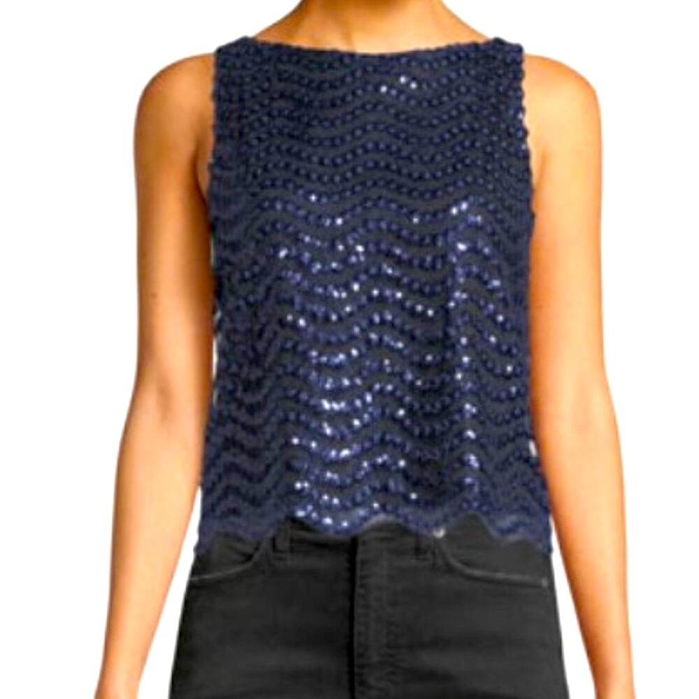 NWT $265 Alice + Olivia "Amal" Sleeveless Blue Sequins Lace top sz 8